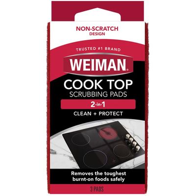 Weiman Cooktop Scrubbing Pads, 3 Count Scratch-Free Cleaning Pads for Cermaic, Glass Cooktop Surfaces, Removes Tough Burned-On Food & Residue