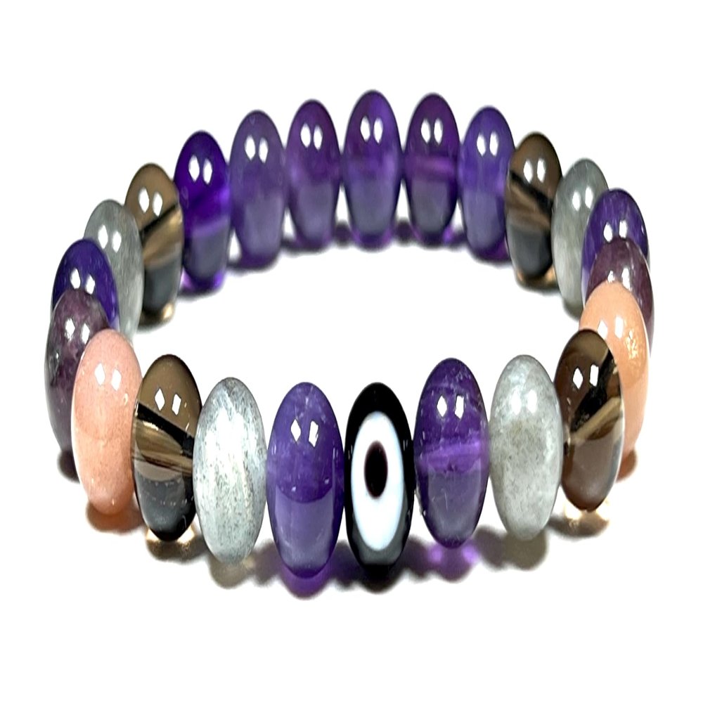 AWAKEN YOUR KUNDALINI Emotional Balance & Strength Bracelet  Evil Eye, Moonstone, Amethyst