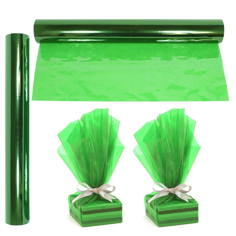Cellophane Wrap Roll Green | 100 Ft. Long X 16 in. Wide | 2.3 Mil Thick Transparent Green | Gifts, Baskets, Arts & Crafts, Treats, Cellophane Wrapping Paper | Colorful Cello Christmas, Holiday Color