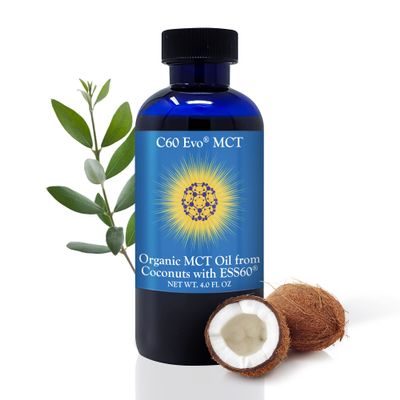 C60 Evo MCT Oil from Coconuts with C60 ESS60, Immune Support, Sleep Aid Rich in Antioxidants, Flexibility and Joint Support Supplement, Promotes MCT Wellness for Energy Boost (4 oz)