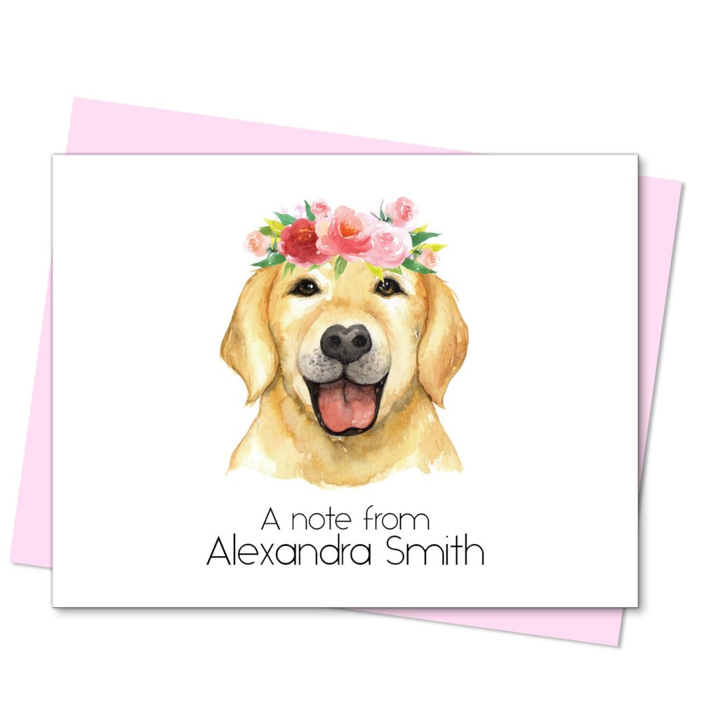 Golden Retriever Note Cards with Envelopes, Personalized Stationery with Dog, Pack of 10 Folded Notecards