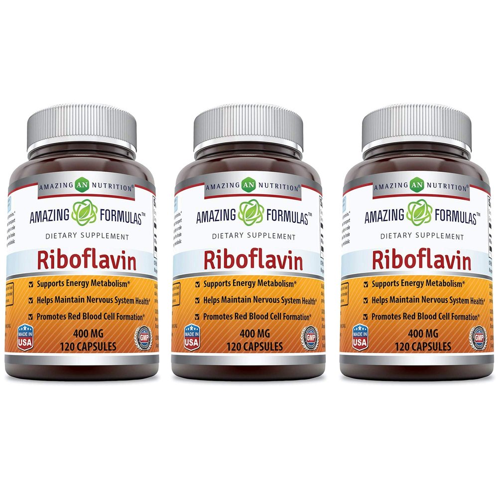 Amazing Formulas Riboflavin 400 mg Capsules | Vitamin B2 Supplement | Non-GMO | Gluten Free | Made in USA (120 Count | 3 Pack)