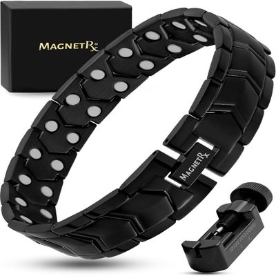 MagnetRX Ultra Strength Magnetic Bracelet Effective Stainless Steel Magnetic Bracelets for Men Adjustable Length with Sizing Tool for Perfect Fit (Black)