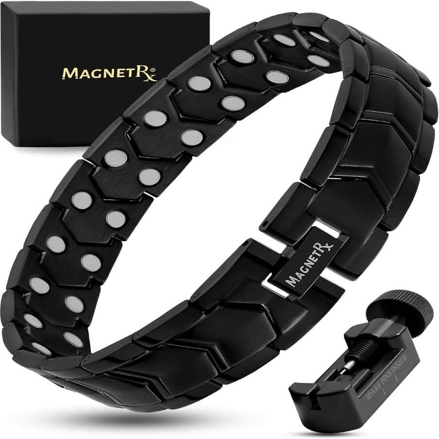 MagnetRX Ultra Strength Magnetic Bracelet  Effective Stainless Steel Magnetic Bracelets for Men  Adjustable Length with Sizing Tool for Perfect Fit (Black)