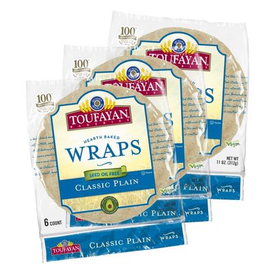 Toufayan Classic Plain Tortilla Wraps, 9" Seed Oil Free, Made with Avocado Oil | Soft, Pliable, Vegan - Perfect for Sandwiches, Burritos & Meal Prep (3 Pack, 18 Total)