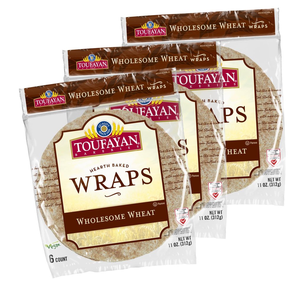 Toufayan Wholesome Wheat Tortilla Wraps 3 Pack, 18 Total (9 Wheat Wraps) | Soft, Pliable, Vegan, Kosher | Perfect for Sandwiches, Burritos & Meal Prep