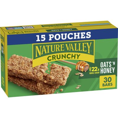 Nature Valley Crunchy Granola Bars, Oats 'n Honey, 30 Ct, 22.35 oz (15 Pouches)