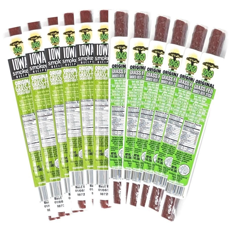 Original Variety, Sogo Snacks, No Sugar, 100% Grass-fed, Non-GMO Beef Sticks. No Nitrates, Gluten, Soy, MSG, Dairy or Nuts. Keto, Whole30, Paleo Friendly (24 of each, 1-oz, 48-cnt)