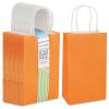 BLUE PANDA 25-Pack Orange Gift Bags with Handles - Small Paper Treat Bags for Birthday, Wedding, Retail (5.3x3.2x9 In) view 1