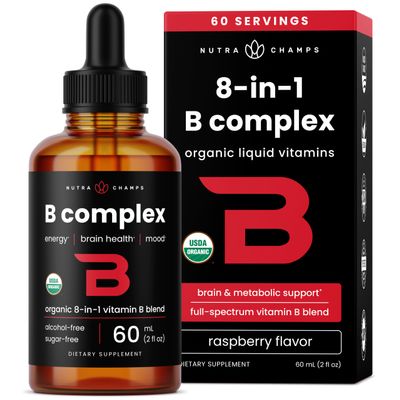 USDA Organic Vitamin B Complex Liquid Drops Sublingual B12 Methycobalamin | B1, B2, B3, B5, B6, B7, B9 | Methylated B Vitamins Complex for Women & Men | Biotin, Niacinamide, Folate & Folic Acid, 2oz