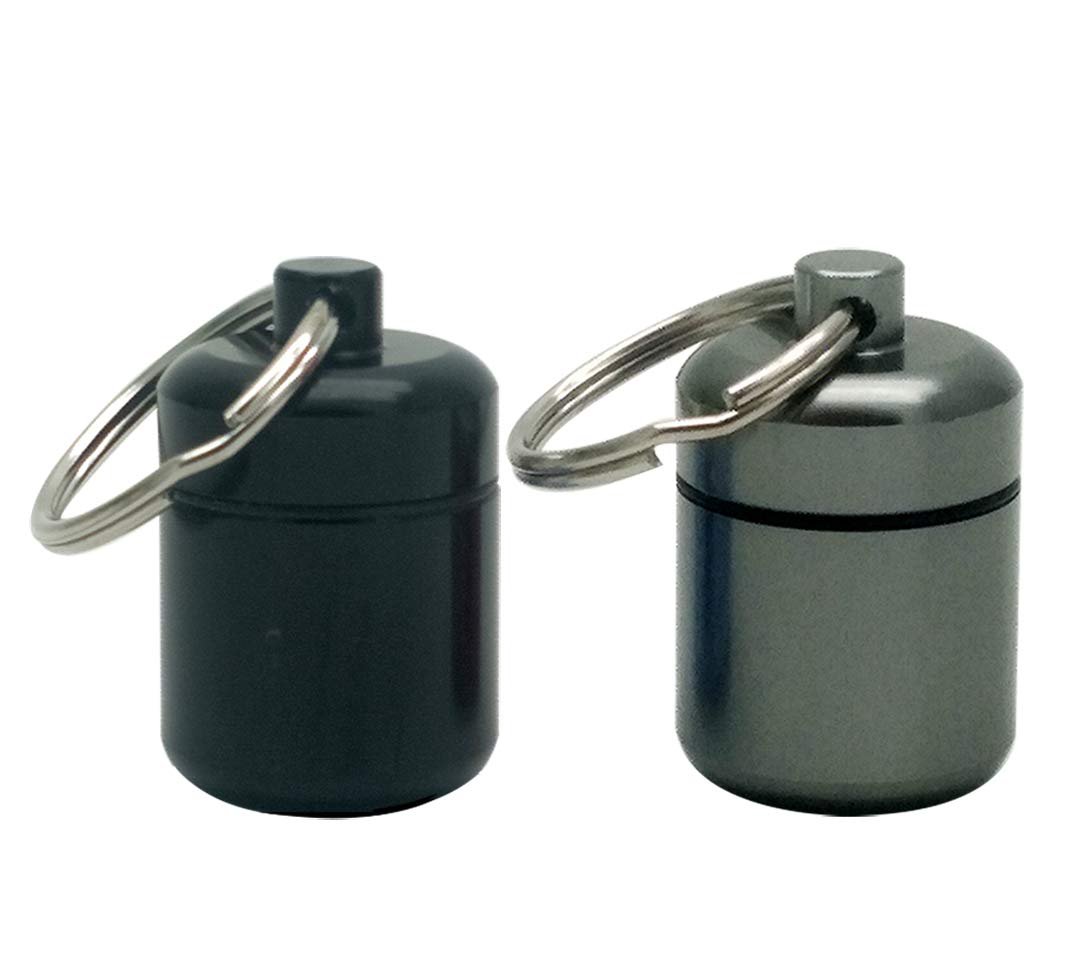2 Packs Alumium Pill Container Keychain Pocket Coin Stashes Metal Medication Pill Holder Travel Pill Box (Gray and Black)