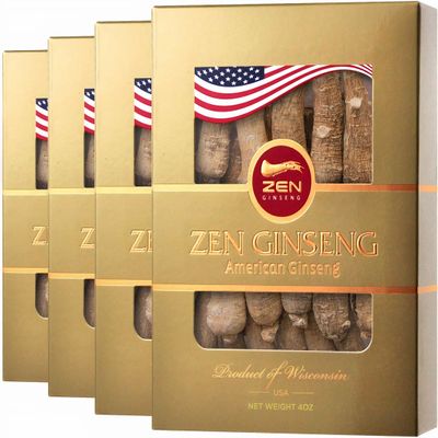 4 Boxes American Ginseng Root  Super Long Jumbo Wisconsin Ginseng (4oz/Box) Performance & Mental Health for Men & Women