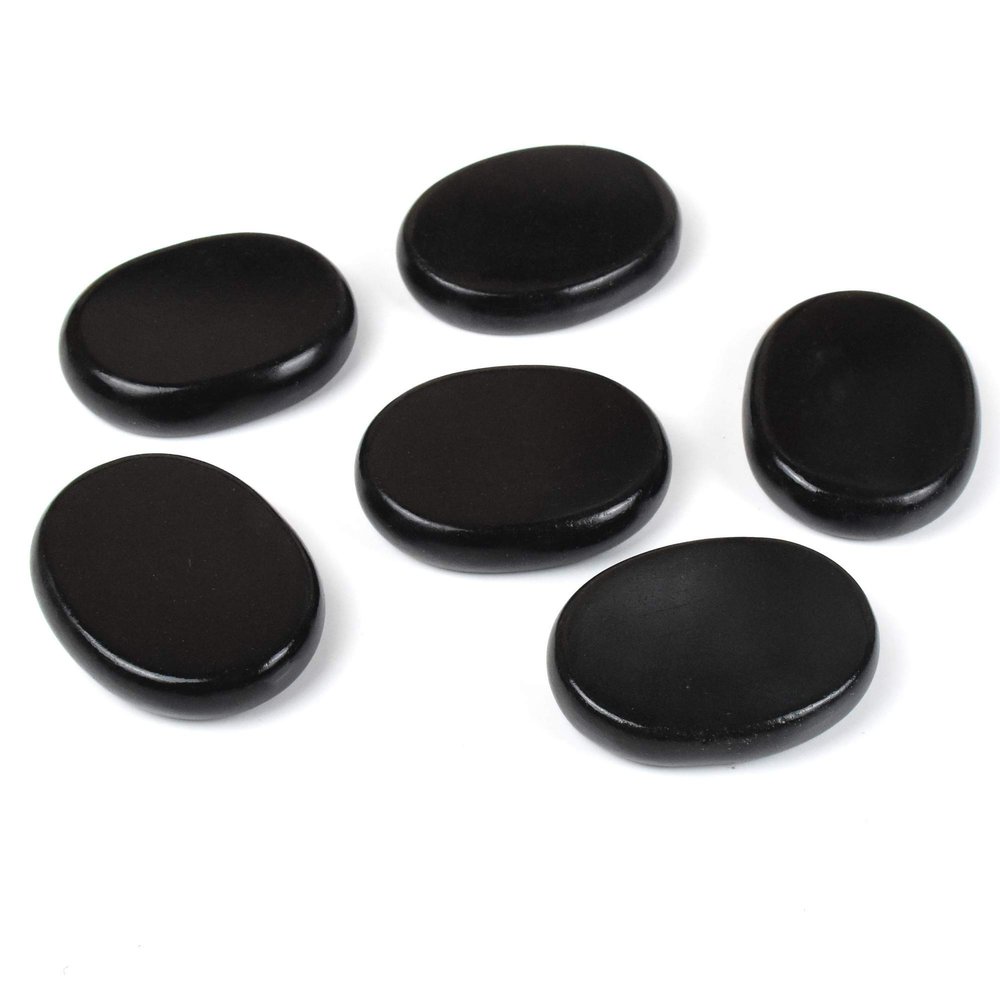 Windfulogo 6Pcs Hot Massage Stones Set Natural Basalt Heated Warmer Stone for Spa Massage 2.36 x 3.14in (6x8cm) 2