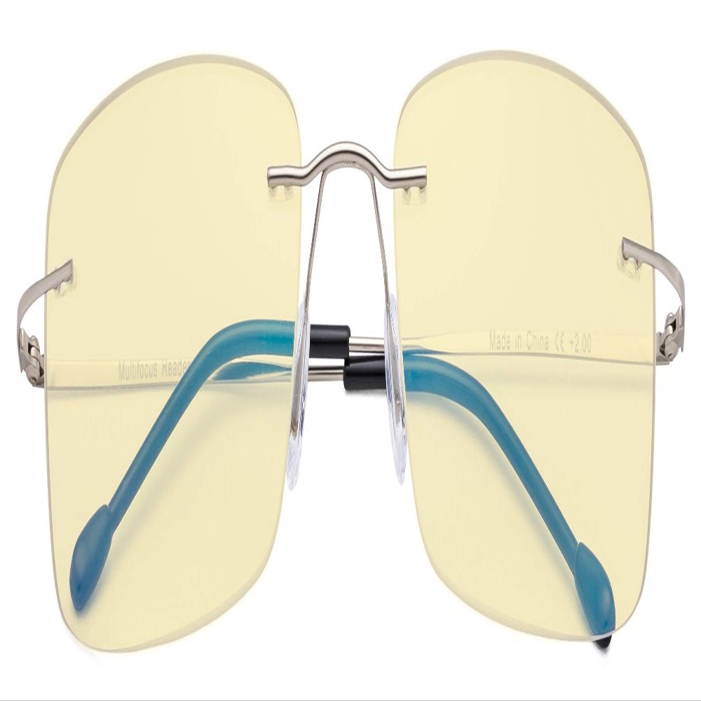 CessBlu Blue Light Blocking Glasses for Men Reading Computer Anti Glare UV Eyeglasses Flexible Rimless Yellow Filter (Silver)+0.75