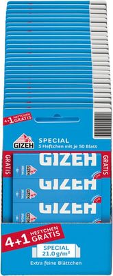 GIZEH Special Blister Card 4 + 1 - Fine Sheets for Self-Turning - Regular Size - Cut Corners - Pack of 50 Premium Paper (21.0 g/m)