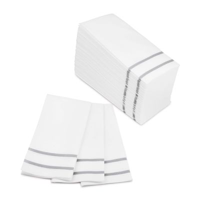 Fete Disposable Hand Towels for Bathroom, Silver Design 100 Linen-Feel Guest Towels  Formal Dinner, Anniversary, and Wedding Napkins for Tables, Guestrooms, and Restrooms - 8.5x 4-Inches Folded,