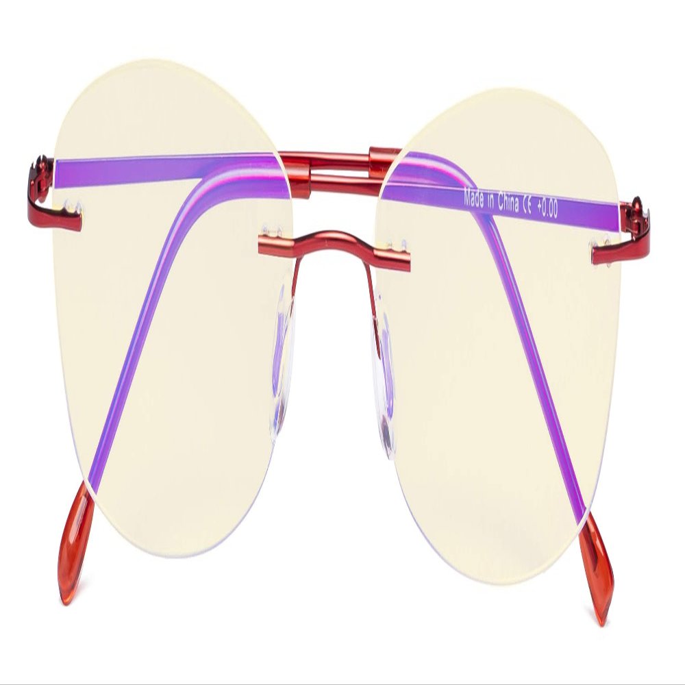 CessBlu Ladies Blue Light Blocking Glasses Anti Glare UV with Yellow Filter Eyeglasses for Women Reading Screen Rimless (Red)+1.75