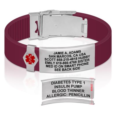 Divoti Custom Engraved Medical Alert ID Bracelet  Dual-Sided Laser Etching, Silicone Wristband, Stainless Steel Security Clasp  Adjustable & Trim-to-Fit  Emergency Medical Info Band - PRO WR SS RE