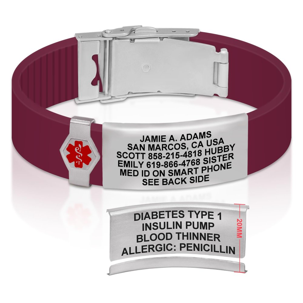 Divoti Custom Engraved Medical Alert ID Bracelet  Dual-Sided Laser Etching, Silicone Wristband, Stainless Steel Security Clasp  Adjustable & Trim-to-Fit  Emergency Medical Info Band - PRO WR SS RE