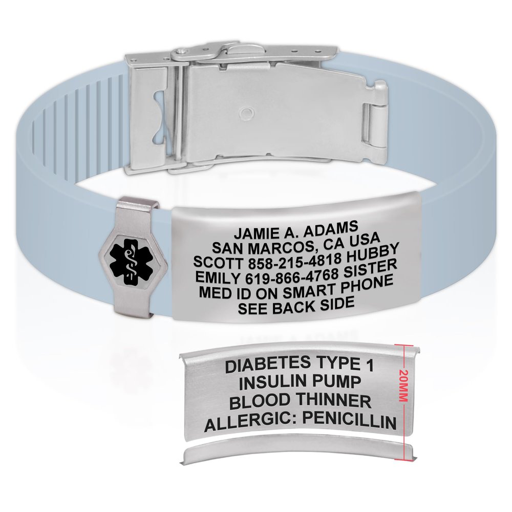 Divoti Custom Engraved Medical Alert ID Bracelet  Dual-Sided Laser Etching, Silicone Wristband, Stainless Steel Security Clasp  Adjustable & Trim-to-Fit  Emergency Medical Info Band - PRO SB SS BL
