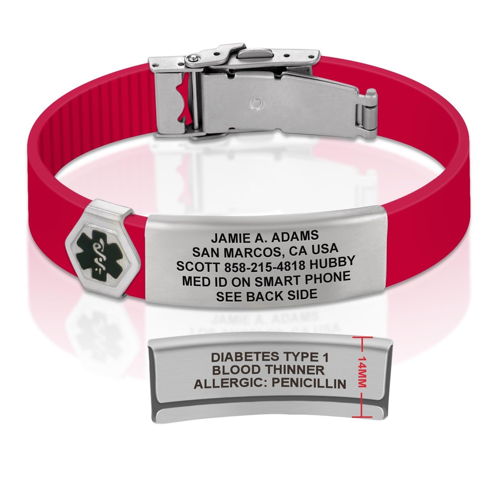 Divoti Custom Engraved Medical Alert ID Bracelet  Dual-Sided Laser Etching, Silicone Wristband, Stainless Steel Security Clasp  Adjustable & Trim-to-Fit  Emergency Medical Info Band - UL CR SS BL