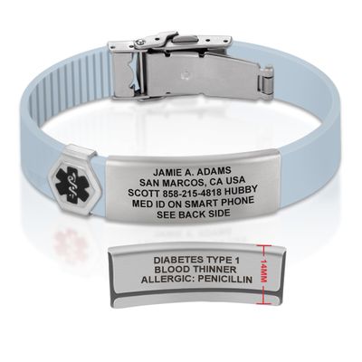 Divoti Custom Engraved Medical Alert ID Bracelet  Dual-Sided Laser Etching, Silicone Wristband, Stainless Steel Security Clasp  Adjustable & Trim-to-Fit  Emergency Medical Info Band - UL SB SS BL