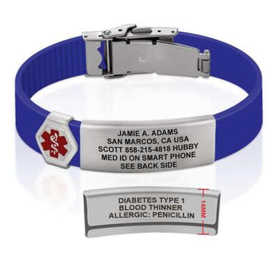 Divoti Custom Engraved Medical Alert ID Bracelet  Dual-Sided Laser Etching, Silicone Wristband, Stainless Steel Security Clasp  Adjustable & Trim-to-Fit  Emergency Medical Info Band - UL JB SS RE