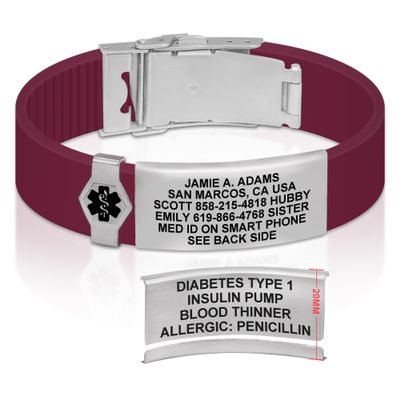 Divoti Custom Engraved Medical Alert ID Bracelet  Dual-Sided Laser Etching, Silicone Wristband, Stainless Steel Security Clasp  Adjustable & Trim-to-Fit  Emergency Medical Info Band - PRO WR SS BL