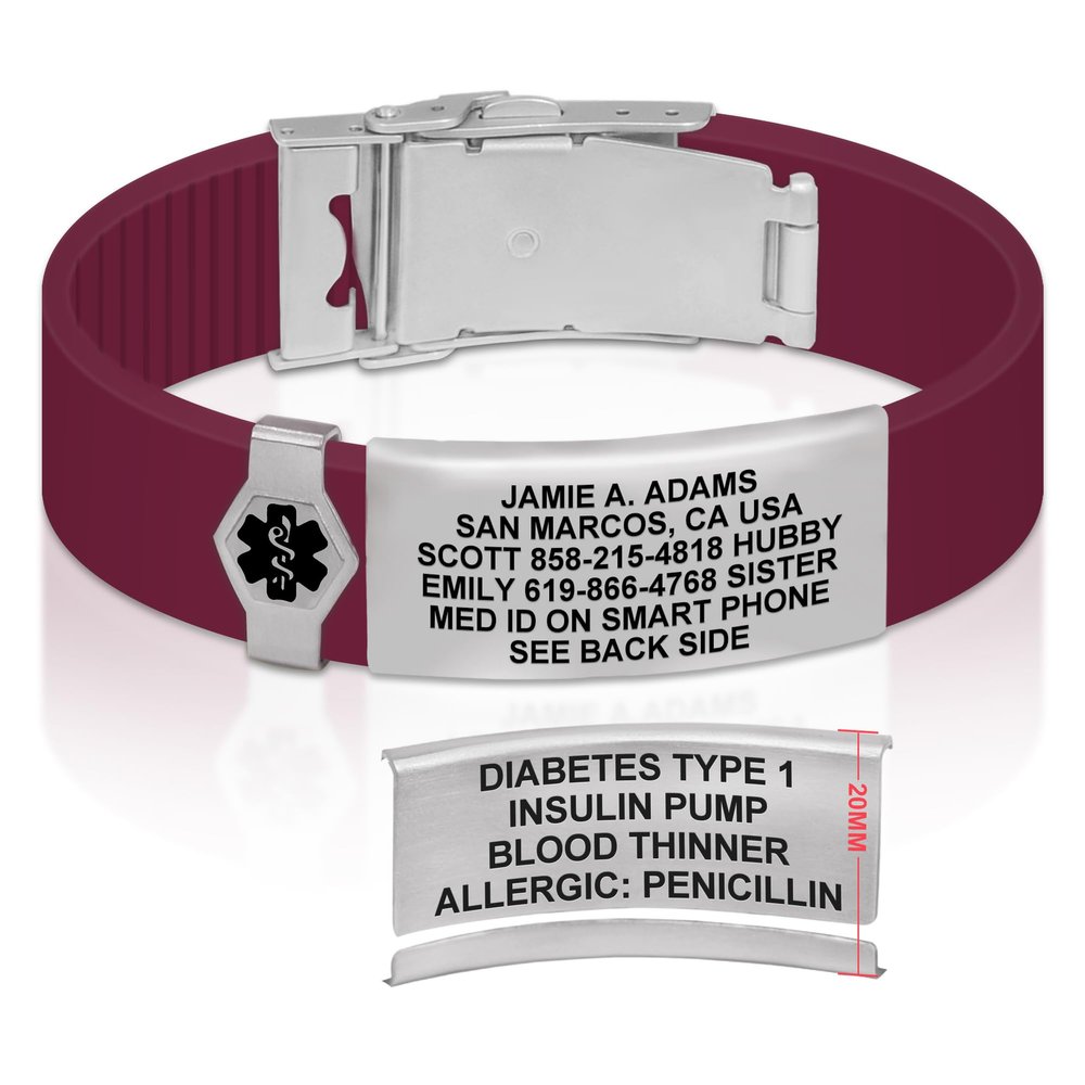 Divoti Custom Engraved Medical Alert ID Bracelet  Dual-Sided Laser Etching, Silicone Wristband, Stainless Steel Security Clasp  Adjustable & Trim-to-Fit  Emergency Medical Info Band - PRO WR SS BL