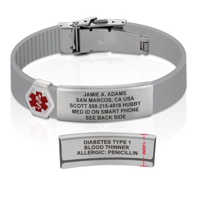 Divoti Custom Engraved Medical Alert ID Bracelet  Dual-Sided Laser Etching, Silicone Wristband, Stainless Steel Security Clasp  Adjustable & Trim-to-Fit  Emergency Medical Info Band - UL CG SS RE