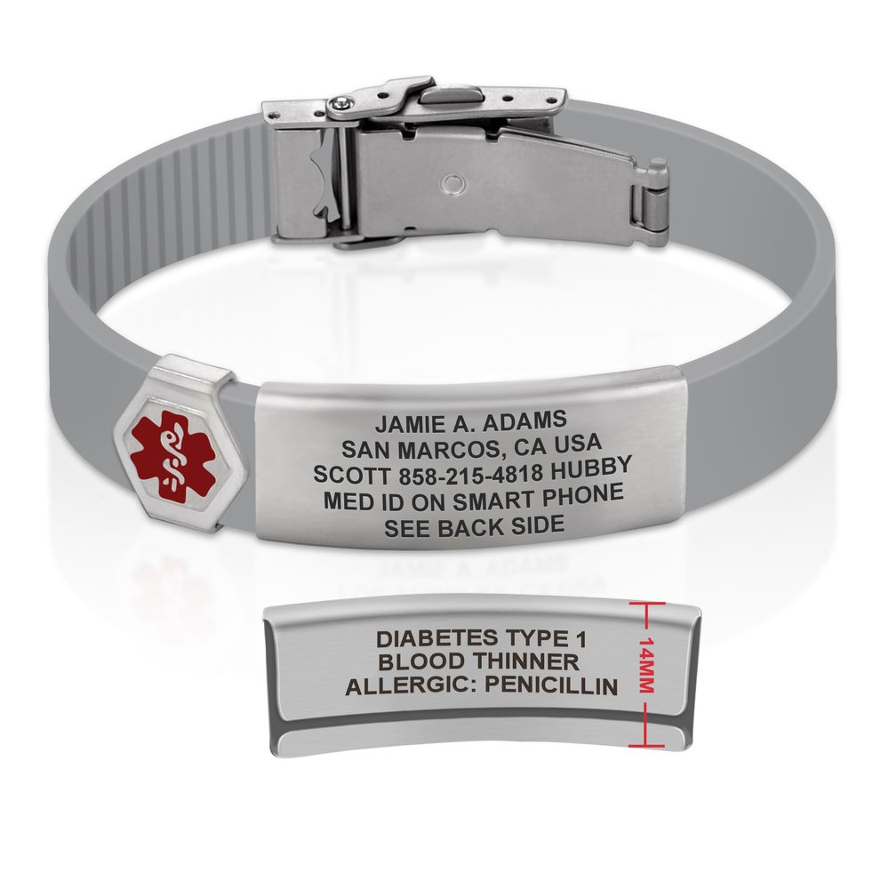 Divoti Custom Engraved Medical Alert ID Bracelet  Dual-Sided Laser Etching, Silicone Wristband, Stainless Steel Security Clasp  Adjustable & Trim-to-Fit  Emergency Medical Info Band - UL CG SS RE