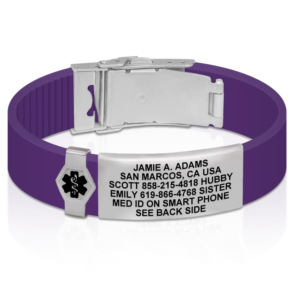 Divoti Custom Engraved Medical Alert ID Bracelet  Dual-Sided Laser Etching, Silicone Wristband, Stainless Steel Security Clasp  Adjustable & Trim-to-Fit  Emergency Medical Info Band - PRO RP SS BL