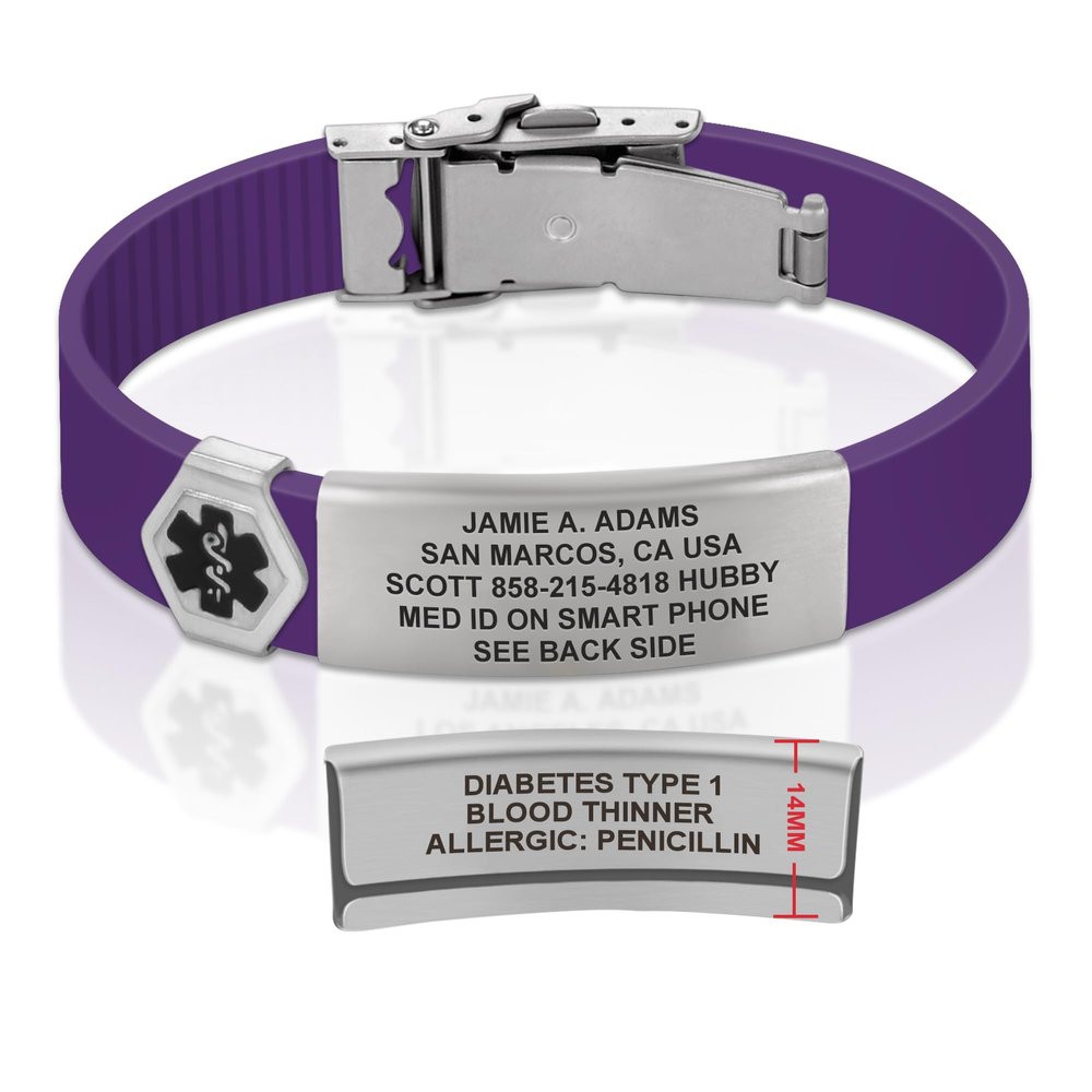 Divoti Custom Engraved Medical Alert ID Bracelet  Dual-Sided Laser Etching, Silicone Wristband, Stainless Steel Security Clasp  Adjustable & Trim-to-Fit  Emergency Medical Info Band - UL RP SS BL