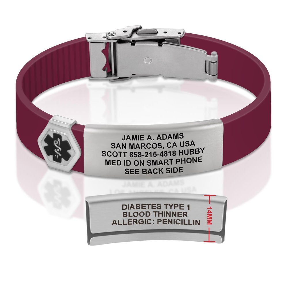 Divoti Custom Engraved Medical Alert ID Bracelet  Dual-Sided Laser Etching, Silicone Wristband, Stainless Steel Security Clasp  Adjustable & Trim-to-Fit  Emergency Medical Info Band - UL WR SS BL
