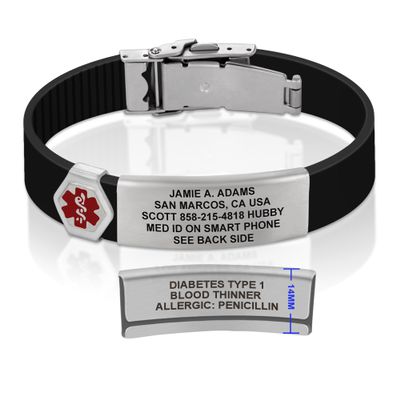 Divoti Custom Engraved Medical Alert ID Bracelet  Dual-Sided Laser Etching, Silicone Wristband, Stainless Steel Security Clasp  Adjustable & Trim-to-Fit  Emergency Medical Info Band - UL TB SS RE