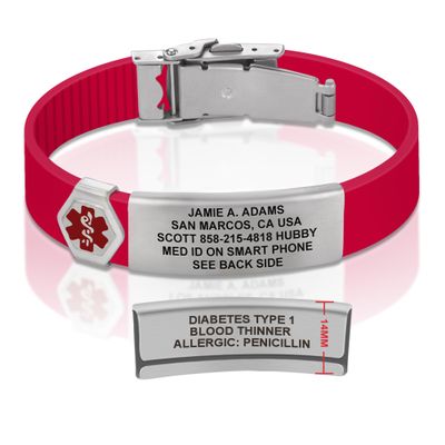 Divoti Custom Engraved Medical Alert ID Bracelet  Dual-Sided Laser Etching, Silicone Wristband, Stainless Steel Security Clasp  Adjustable & Trim-to-Fit  Emergency Medical Info Band - UL CR SS RE