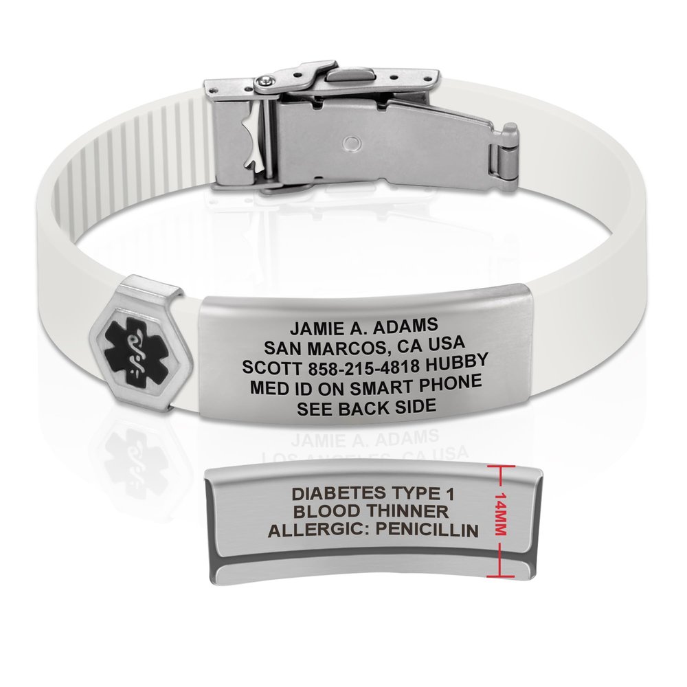 Divoti Custom Engraved Medical Alert ID Bracelet  Dual-Sided Laser Etching, Silicone Wristband, Stainless Steel Security Clasp  Adjustable & Trim-to-Fit  Emergency Medical Info Band - UL SW SS BL