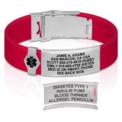 Divoti Custom Engraved Medical Alert ID Bracelet  Dual-Sided Laser Etching, Silicone Wristband, Stainless Steel Security Clasp  Adjustable & Trim-to-Fit  Emergency Medical Info Band - PRO CR SS BL