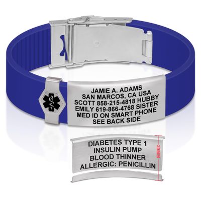 Divoti Custom Engraved Medical Alert ID Bracelet  Dual-Sided Laser Etching, Silicone Wristband, Stainless Steel Security Clasp  Adjustable & Trim-to-Fit  Emergency Medical Info Band - PRO JB SS BL