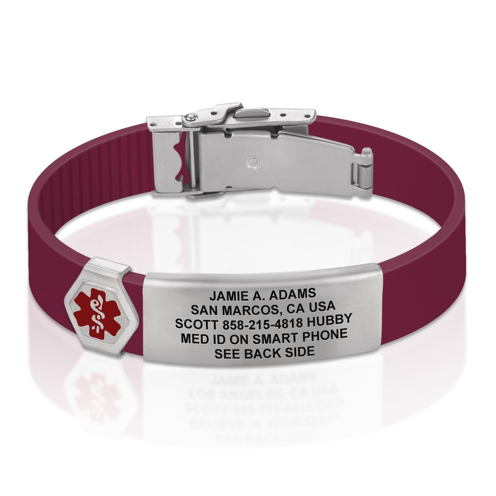 Divoti Custom Engraved Medical Alert ID Bracelet  Dual-Sided Laser Etching, Silicone Wristband, Stainless Steel Security Clasp  Adjustable & Trim-to-Fit  Emergency Medical Info Band - UL WR SS RE