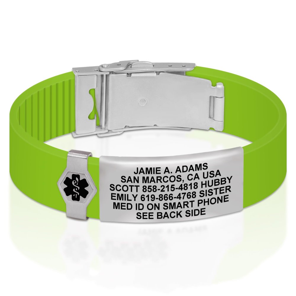 Divoti Custom Engraved Medical Alert ID Bracelet  Dual-Sided Laser Etching, Silicone Wristband, Stainless Steel Security Clasp  Adjustable & Trim-to-Fit  Emergency Medical Info Band - PRO LR SS BL