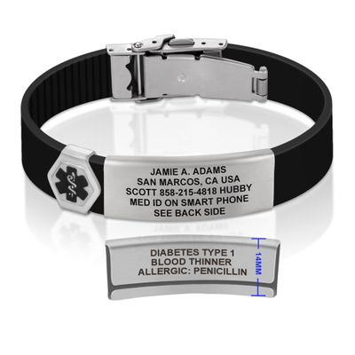 Divoti Custom Engraved Medical Alert ID Bracelet  Dual-Sided Laser Etching, Silicone Wristband, Stainless Steel Security Clasp  Adjustable & Trim-to-Fit  Emergency Medical Info Band - UL TB SS BL