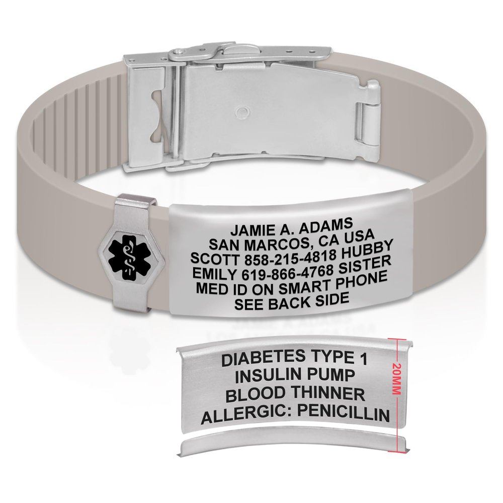 Divoti Custom Engraved Medical Alert ID Bracelet  Dual-Sided Laser Etching, Silicone Wristband, Stainless Steel Security Clasp  Adjustable & Trim-to-Fit  Emergency Medical Info Band - PRO PS SS BL