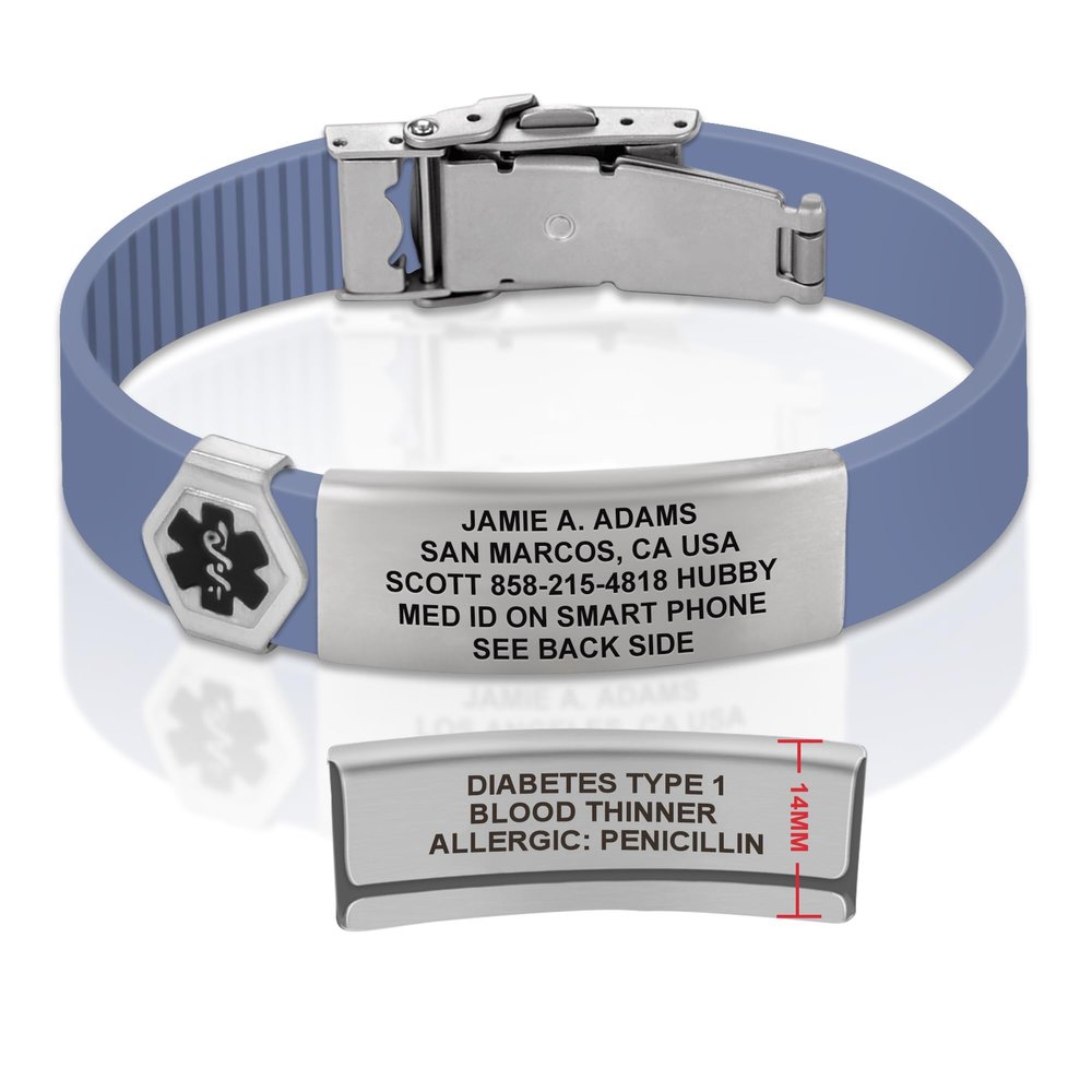 Divoti Custom Engraved Medical Alert ID Bracelet  Dual-Sided Laser Etching, Silicone Wristband, Stainless Steel Security Clasp  Adjustable & Trim-to-Fit  Emergency Medical Info Band - UL CB SS BL