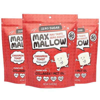 Max Mallow Sugar Free Marshmallows - Keto Friendly, Perfect for S'mores, Hot Chocolate, and Baking with Zero Sugar Snacks, Smores Mct Oil Zero Sugar Marshmellow Marshmallow Cinnamon Toast, 3 Pack