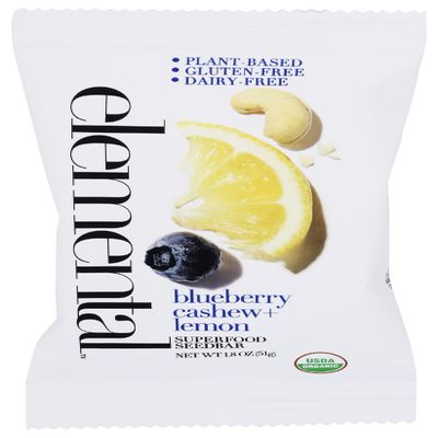 Elemental Superfood Seedbar, Blueberry, Cashew, and Lemon, 1.8 OZ EA (single bar), Refrigerated Bar, Non-GMO Verified, Organic Ingredients, Gluten-Free, Dairy-Free, Plant-Based