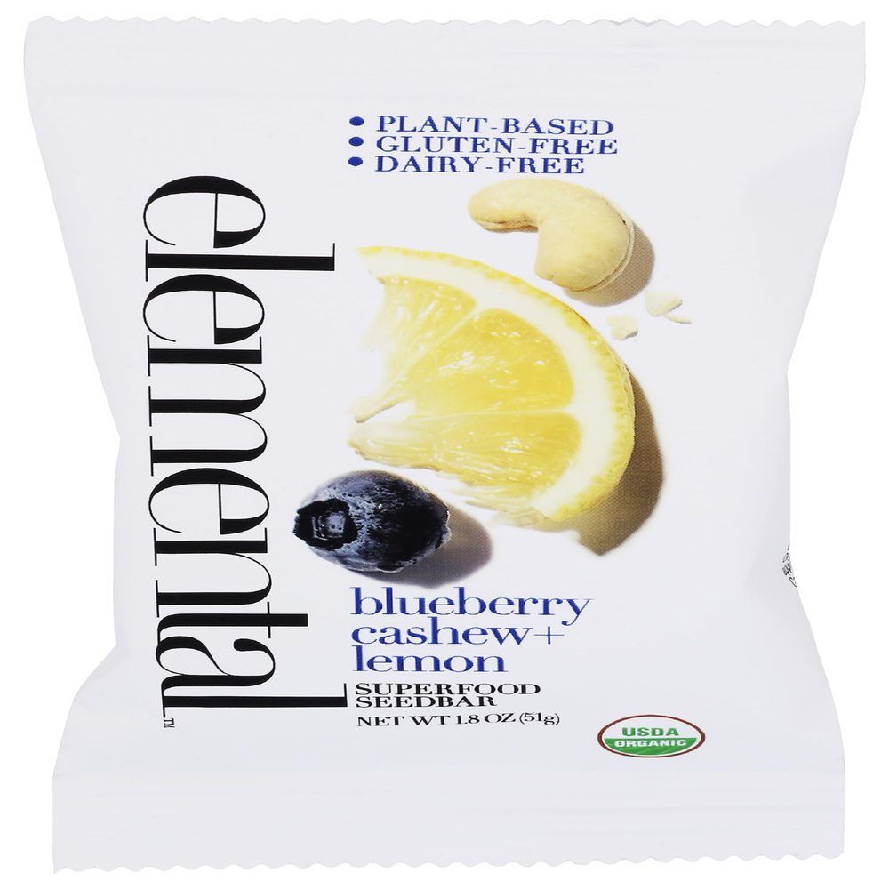 Elemental Superfood Seedbar, Blueberry, Cashew, and Lemon, 1.8 OZ EA (single bar), Refrigerated Bar, Non-GMO Verified, Organic Ingredients, Gluten-Free, Dairy-Free, Plant-Based