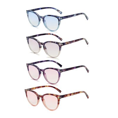 100 CLASSIC 4-Pack Trendy Colored Lens Cateye Reading Glasses for Women Spring Hinges Readers Ladies Fashion Eyeglasses (4.00x)