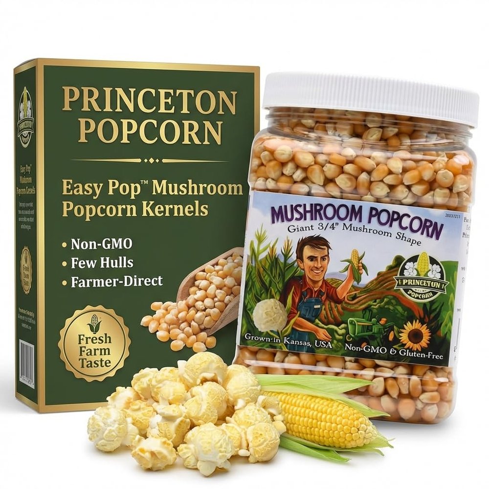 Princeton Popcorn Signature Easy Pop Mushroom Popcorn Kernels New 2026 Ultra-Premium Variety, Pops Large & Round, Easy-Popping with Fewer Hulls, Non-GMO, No Glyphosate, Farmer-Direct, Made in USA (32 oz)