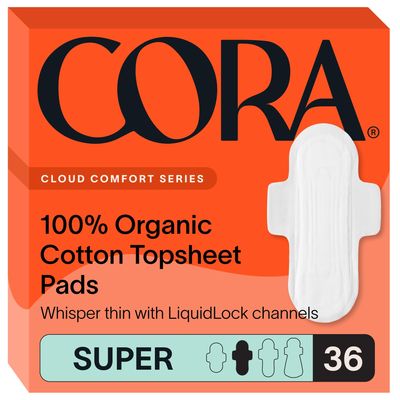 Cora 100% Organic Cotton Topsheet Pads (36 Super Pads)